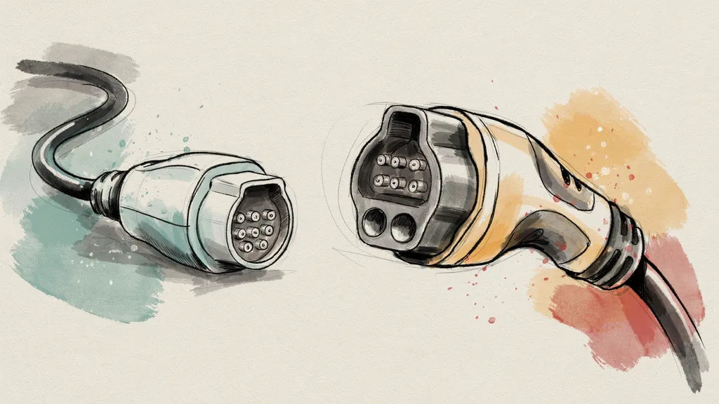 Illustration comparing a Type 2 AC charging connector and a CCS combined DC connector side by side