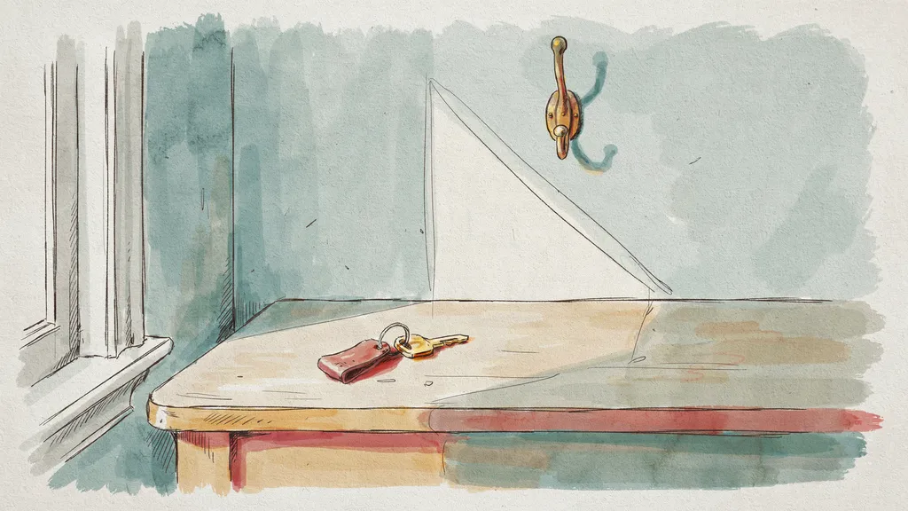 Illustration of a single car key lying alone on an empty hall table