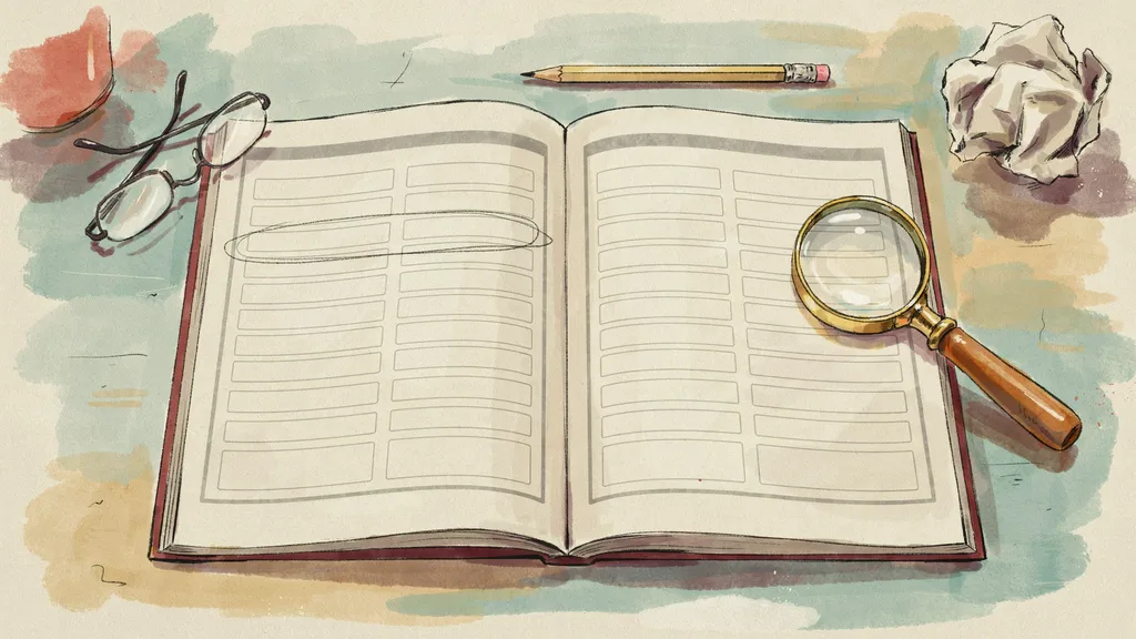 Illustration of an open Certificate of Conformity booklet on a desk with one line ringed in pencil and a magnifying glass beside it