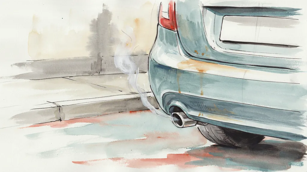 Illustration of a car exhaust tailpipe with a faint wisp of vapour on a cold morning